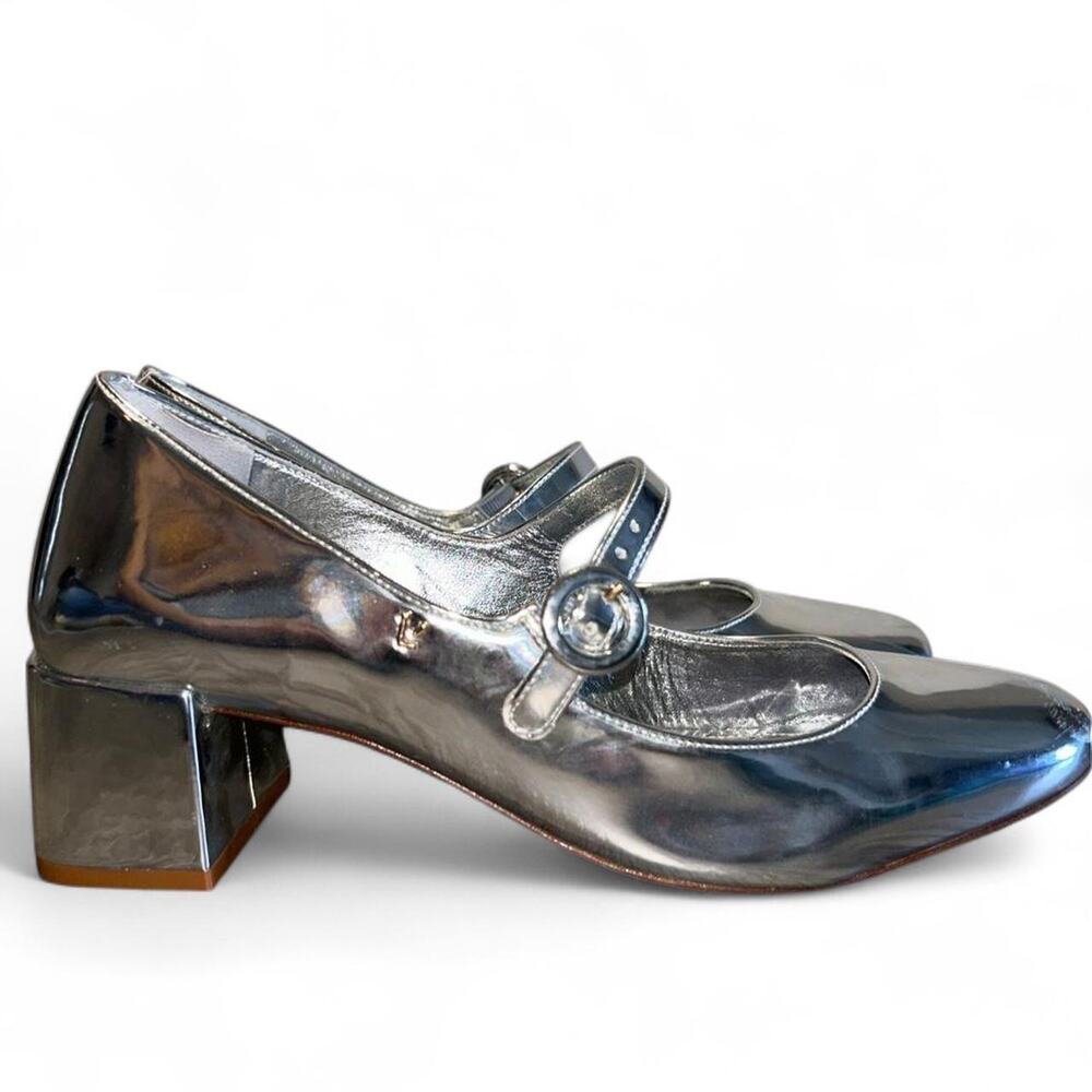 Silver metallic mary jane heels